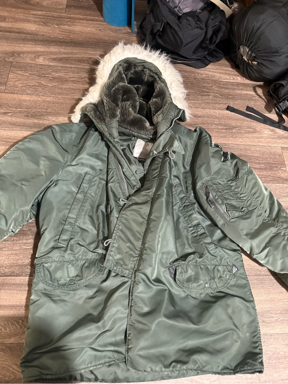 Alpha Industries Olive Green Military Field Parka with Faux Fur Hood